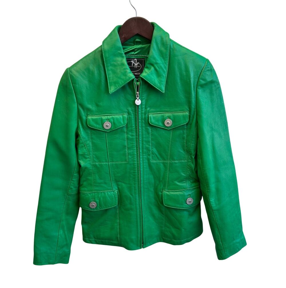 Vintage Green Leather Jacket Size Womens XS
